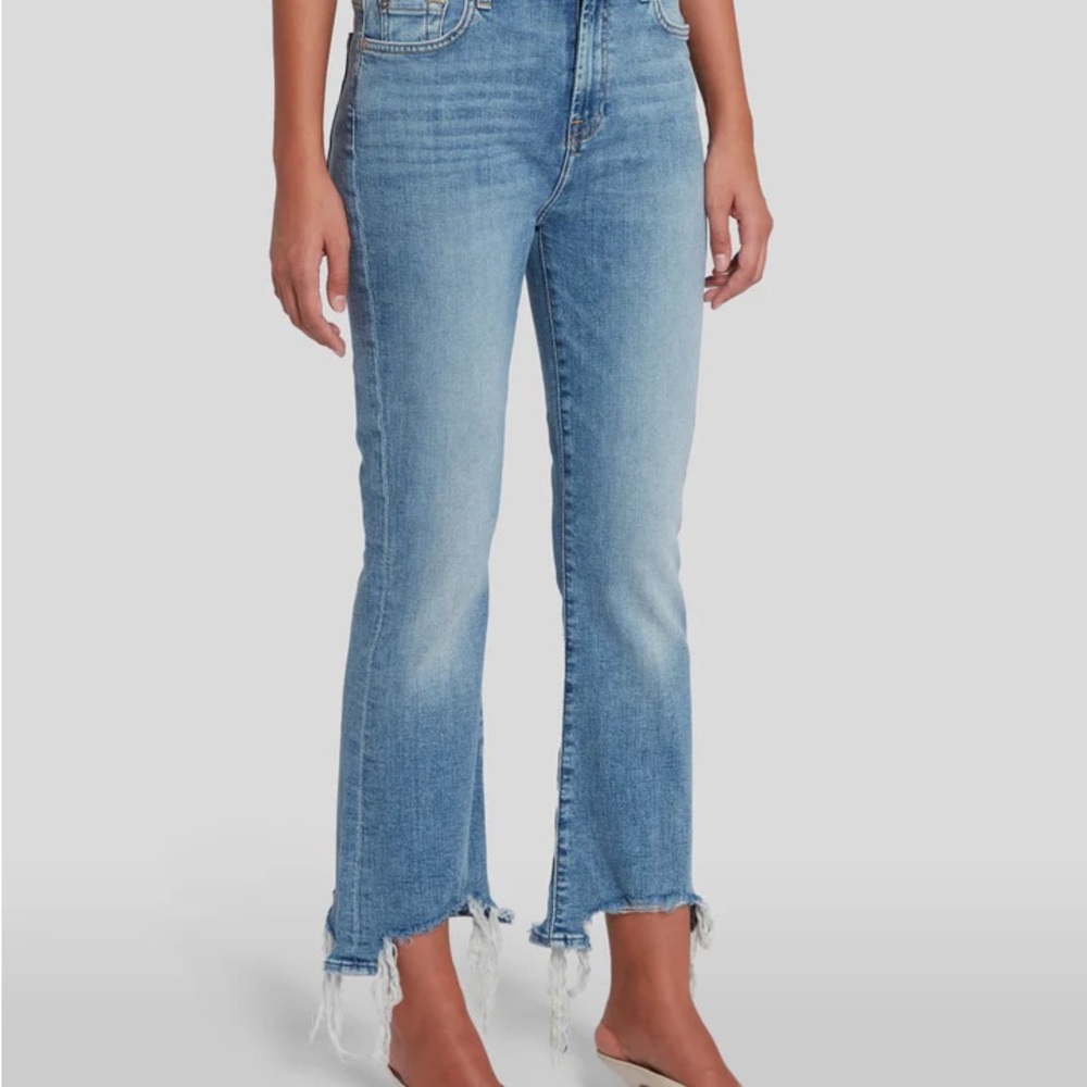7 for all mankind high waist slim kick with destroyed hem